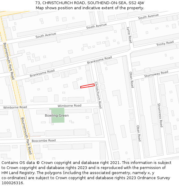 73, CHRISTCHURCH ROAD, SOUTHEND-ON-SEA, SS2 4JW: Location map and indicative extent of plot