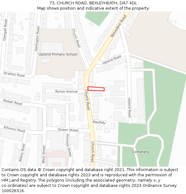 73, CHURCH ROAD, BEXLEYHEATH, DA7 4DL: Location map and indicative extent of plot