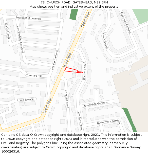 73, CHURCH ROAD, GATESHEAD, NE9 5RH: Location map and indicative extent of plot