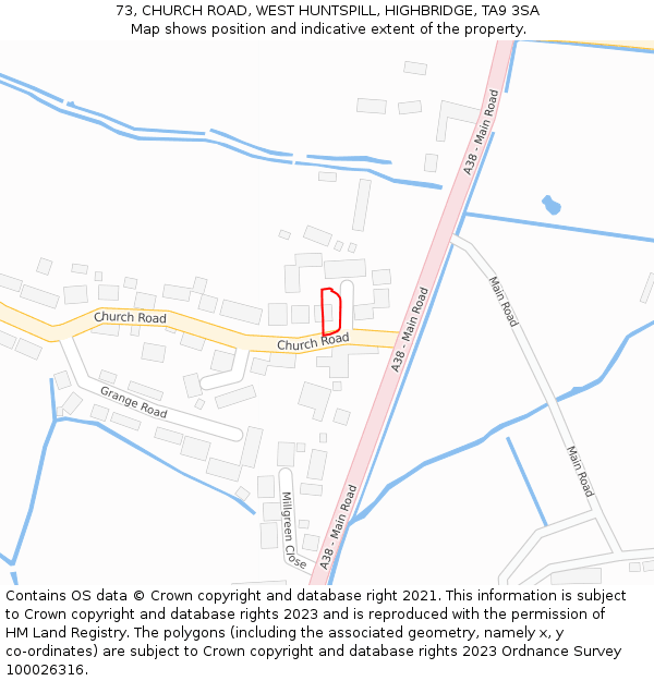 73, CHURCH ROAD, WEST HUNTSPILL, HIGHBRIDGE, TA9 3SA: Location map and indicative extent of plot