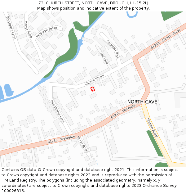 73, CHURCH STREET, NORTH CAVE, BROUGH, HU15 2LJ: Location map and indicative extent of plot