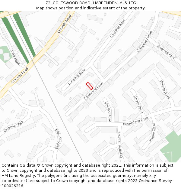 73, COLESWOOD ROAD, HARPENDEN, AL5 1EG: Location map and indicative extent of plot