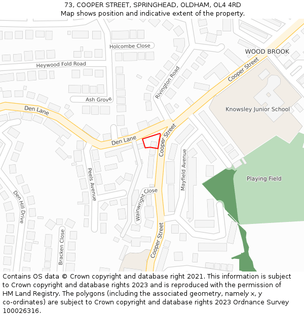 73, COOPER STREET, SPRINGHEAD, OLDHAM, OL4 4RD: Location map and indicative extent of plot