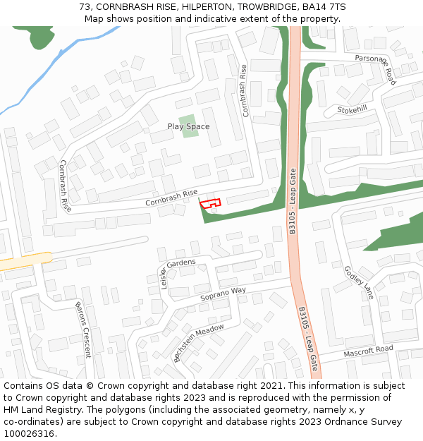 73, CORNBRASH RISE, HILPERTON, TROWBRIDGE, BA14 7TS: Location map and indicative extent of plot