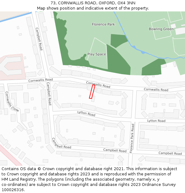 73, CORNWALLIS ROAD, OXFORD, OX4 3NN: Location map and indicative extent of plot