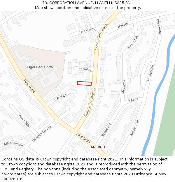 73, CORPORATION AVENUE, LLANELLI, SA15 3NH: Location map and indicative extent of plot