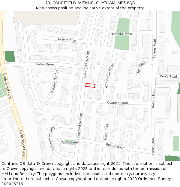 73, COURTFIELD AVENUE, CHATHAM, ME5 8QD: Location map and indicative extent of plot