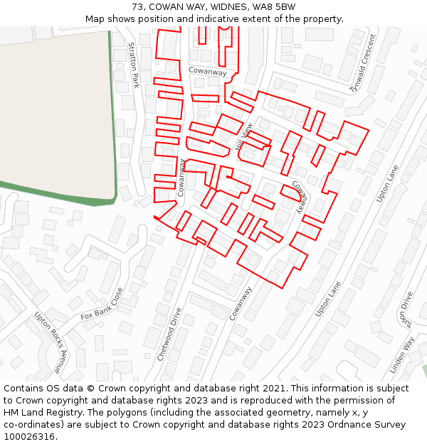 73, COWAN WAY, WIDNES, WA8 5BW: Location map and indicative extent of plot