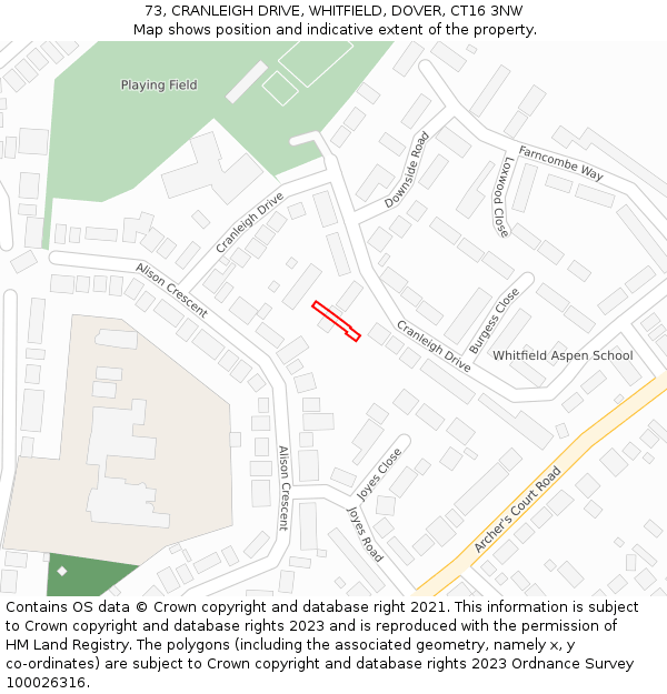 73, CRANLEIGH DRIVE, WHITFIELD, DOVER, CT16 3NW: Location map and indicative extent of plot