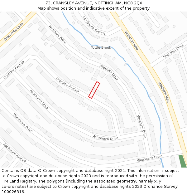 73, CRANSLEY AVENUE, NOTTINGHAM, NG8 2QX: Location map and indicative extent of plot