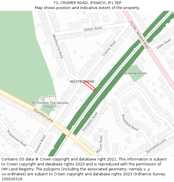 73, CROMER ROAD, IPSWICH, IP1 5EP: Location map and indicative extent of plot