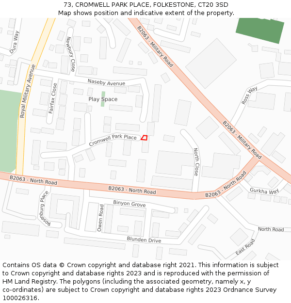 73, CROMWELL PARK PLACE, FOLKESTONE, CT20 3SD: Location map and indicative extent of plot