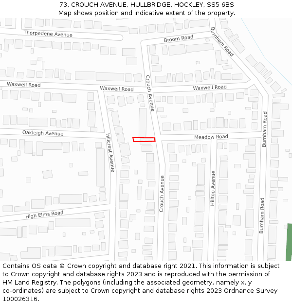 73, CROUCH AVENUE, HULLBRIDGE, HOCKLEY, SS5 6BS: Location map and indicative extent of plot