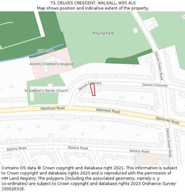 73, DELVES CRESCENT, WALSALL, WS5 4LS: Location map and indicative extent of plot