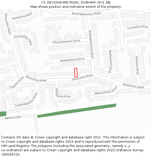 73, DEVONSHIRE ROAD, DURHAM, DH1 2BJ: Location map and indicative extent of plot