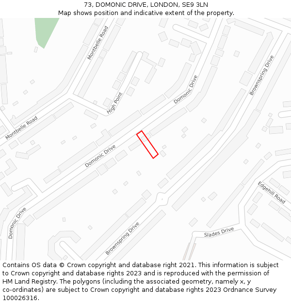 73, DOMONIC DRIVE, LONDON, SE9 3LN: Location map and indicative extent of plot