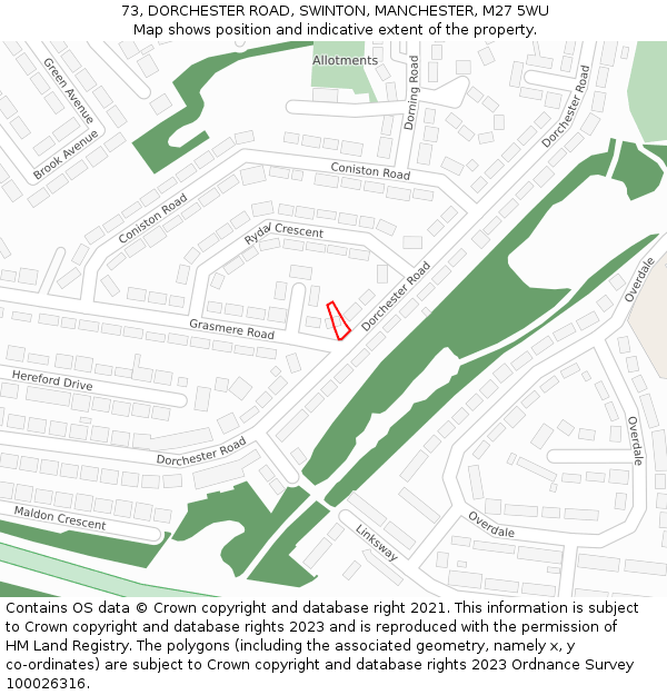 73, DORCHESTER ROAD, SWINTON, MANCHESTER, M27 5WU: Location map and indicative extent of plot