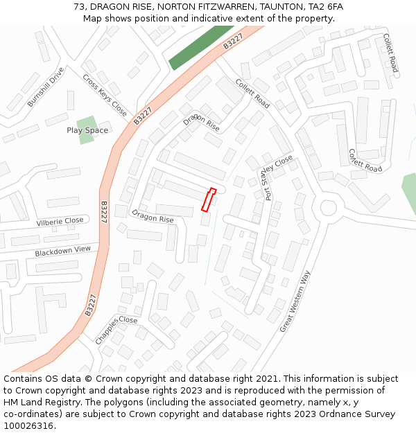 73, DRAGON RISE, NORTON FITZWARREN, TAUNTON, TA2 6FA: Location map and indicative extent of plot