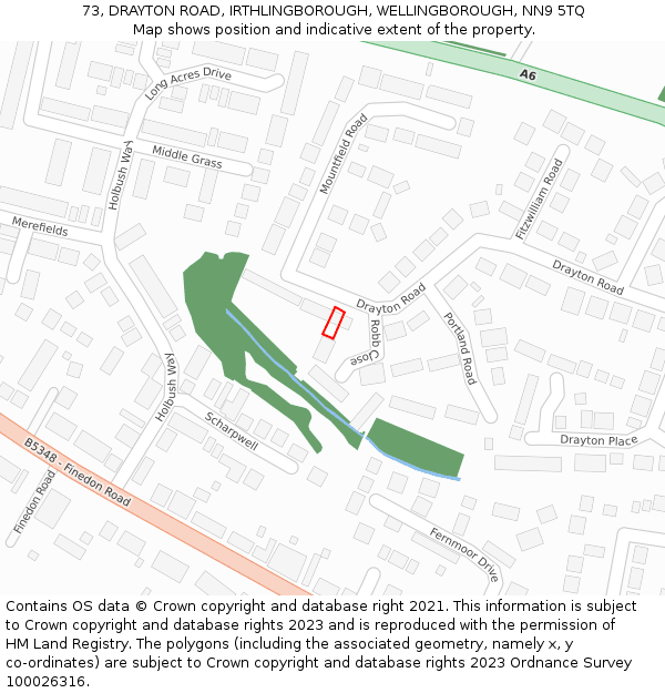 73, DRAYTON ROAD, IRTHLINGBOROUGH, WELLINGBOROUGH, NN9 5TQ: Location map and indicative extent of plot