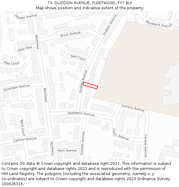 73, DUDDON AVENUE, FLEETWOOD, FY7 8LY: Location map and indicative extent of plot