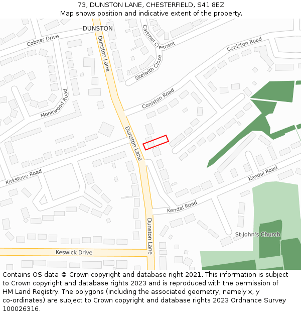 73, DUNSTON LANE, CHESTERFIELD, S41 8EZ: Location map and indicative extent of plot