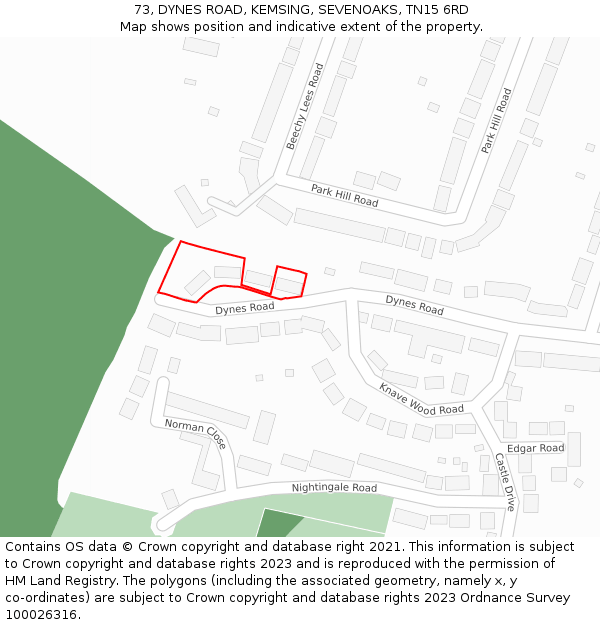 73, DYNES ROAD, KEMSING, SEVENOAKS, TN15 6RD: Location map and indicative extent of plot
