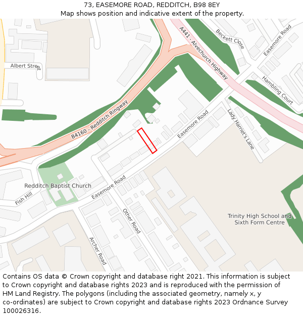 73, EASEMORE ROAD, REDDITCH, B98 8EY: Location map and indicative extent of plot