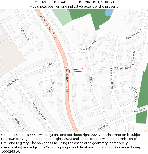 73, EASTFIELD ROAD, WELLINGBOROUGH, NN8 1PT: Location map and indicative extent of plot