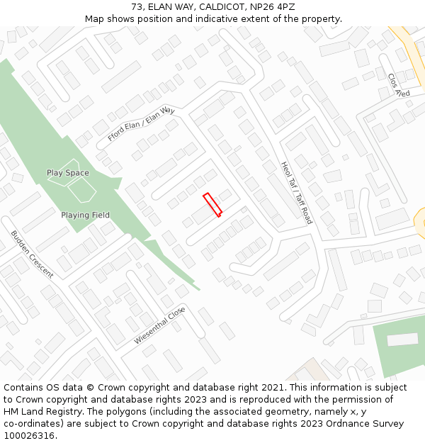 73, ELAN WAY, CALDICOT, NP26 4PZ: Location map and indicative extent of plot