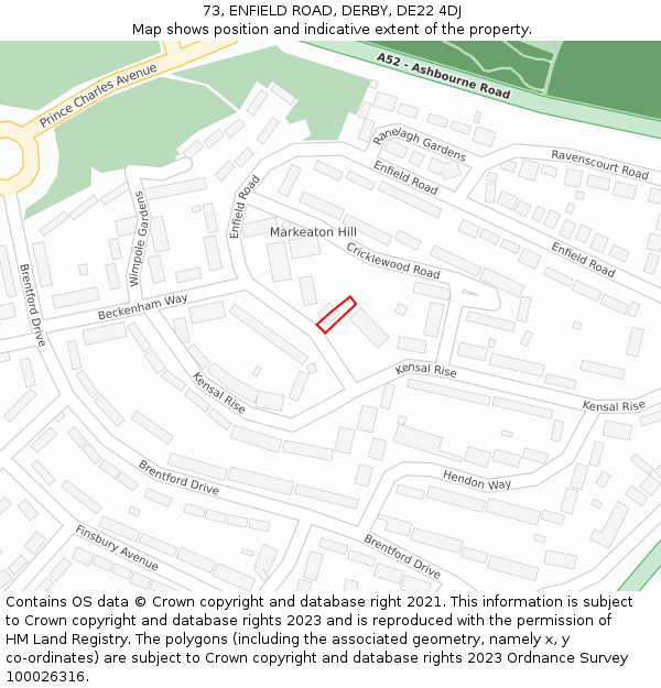 73, ENFIELD ROAD, DERBY, DE22 4DJ: Location map and indicative extent of plot