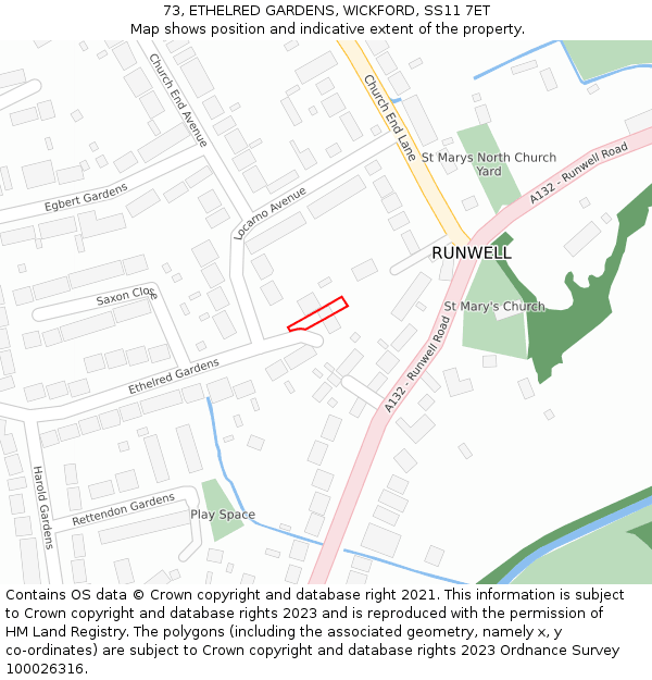 73, ETHELRED GARDENS, WICKFORD, SS11 7ET: Location map and indicative extent of plot