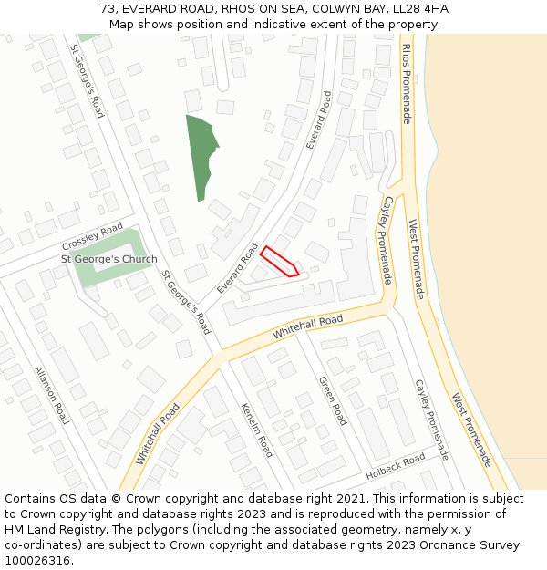 73, EVERARD ROAD, RHOS ON SEA, COLWYN BAY, LL28 4HA: Location map and indicative extent of plot