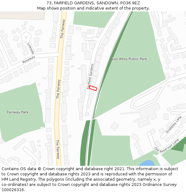 73, FAIRFIELD GARDENS, SANDOWN, PO36 9EZ: Location map and indicative extent of plot