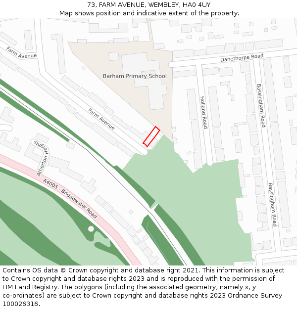 73, FARM AVENUE, WEMBLEY, HA0 4UY: Location map and indicative extent of plot