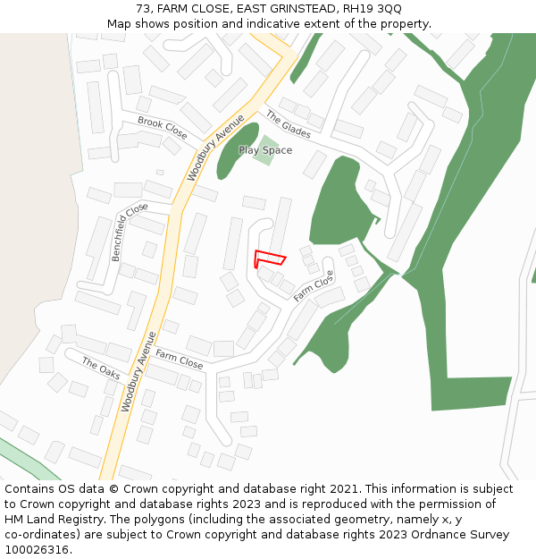 73, FARM CLOSE, EAST GRINSTEAD, RH19 3QQ: Location map and indicative extent of plot