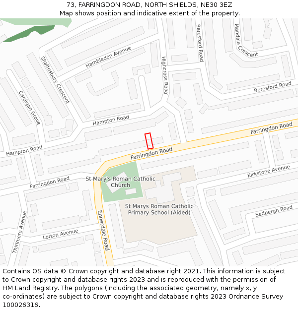 73, FARRINGDON ROAD, NORTH SHIELDS, NE30 3EZ: Location map and indicative extent of plot