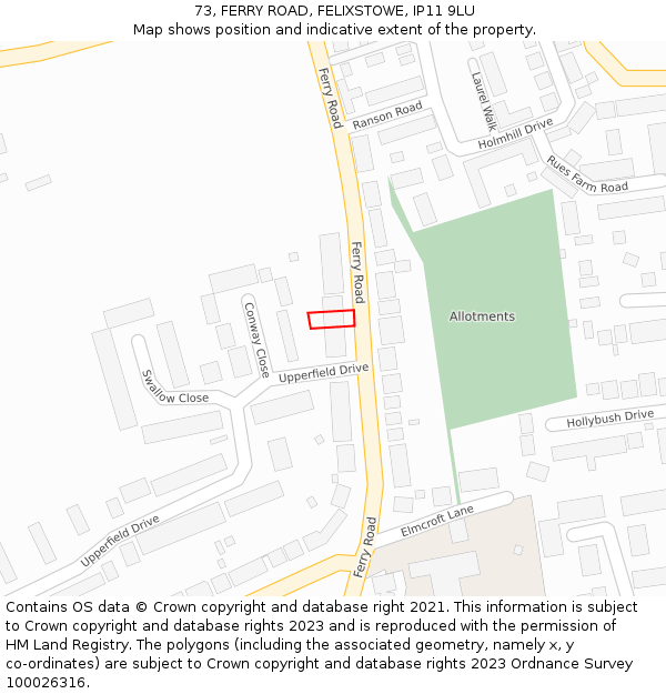 73, FERRY ROAD, FELIXSTOWE, IP11 9LU: Location map and indicative extent of plot