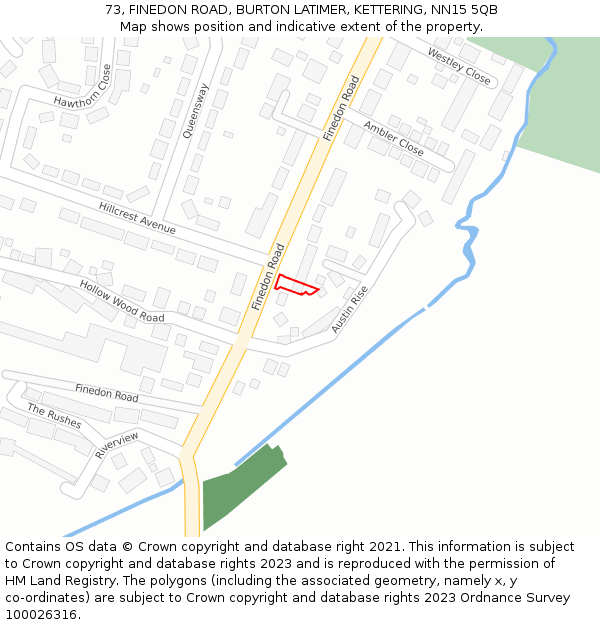 73, FINEDON ROAD, BURTON LATIMER, KETTERING, NN15 5QB: Location map and indicative extent of plot