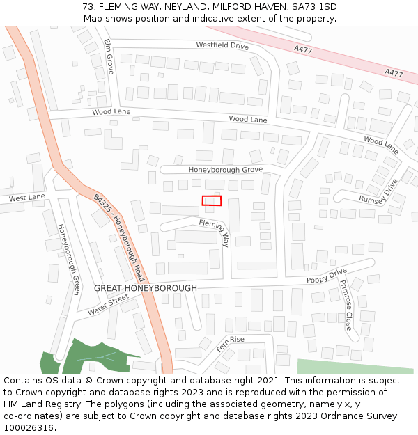 73, FLEMING WAY, NEYLAND, MILFORD HAVEN, SA73 1SD: Location map and indicative extent of plot