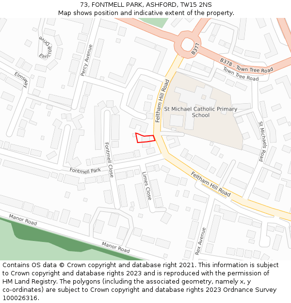 73, FONTMELL PARK, ASHFORD, TW15 2NS: Location map and indicative extent of plot