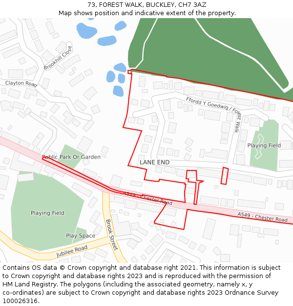 73, FOREST WALK, BUCKLEY, CH7 3AZ: Location map and indicative extent of plot