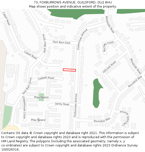 73, FOXBURROWS AVENUE, GUILDFORD, GU2 8HU: Location map and indicative extent of plot