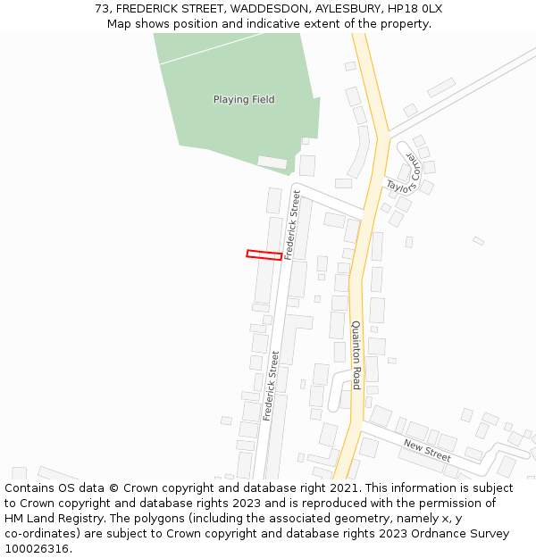 73, FREDERICK STREET, WADDESDON, AYLESBURY, HP18 0LX: Location map and indicative extent of plot