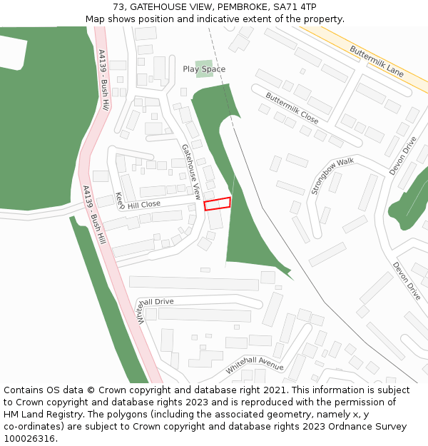 73, GATEHOUSE VIEW, PEMBROKE, SA71 4TP: Location map and indicative extent of plot