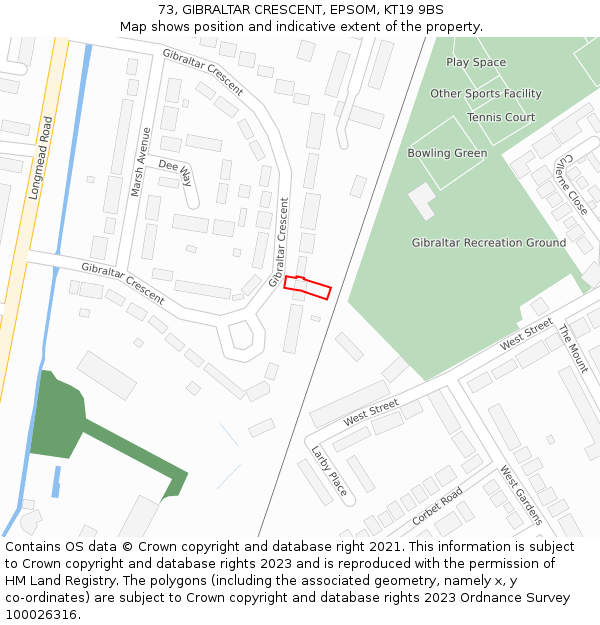 73, GIBRALTAR CRESCENT, EPSOM, KT19 9BS: Location map and indicative extent of plot