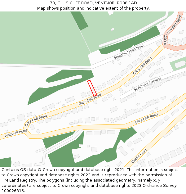 73, GILLS CLIFF ROAD, VENTNOR, PO38 1AD: Location map and indicative extent of plot