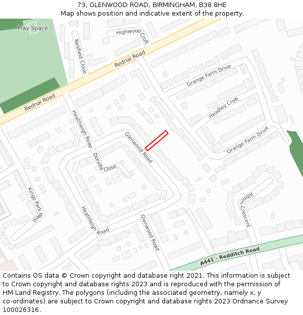 73, GLENWOOD ROAD, BIRMINGHAM, B38 8HE: Location map and indicative extent of plot