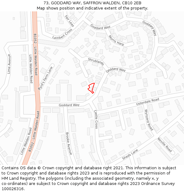 73, GODDARD WAY, SAFFRON WALDEN, CB10 2EB: Location map and indicative extent of plot