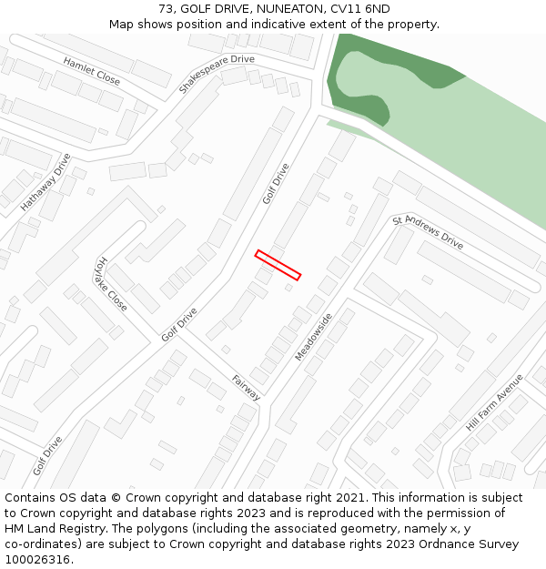 73, GOLF DRIVE, NUNEATON, CV11 6ND: Location map and indicative extent of plot