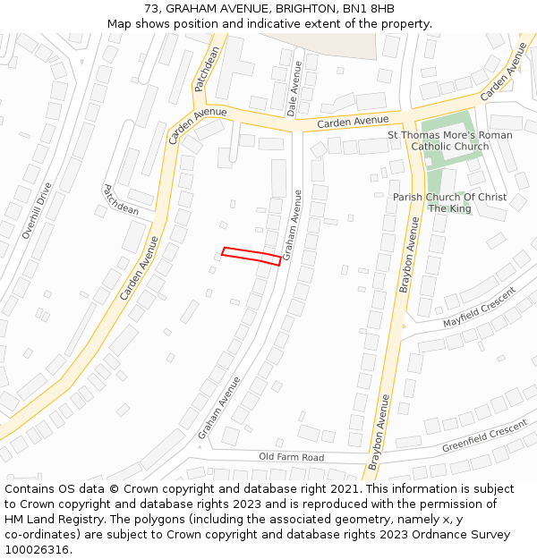 73, GRAHAM AVENUE, BRIGHTON, BN1 8HB: Location map and indicative extent of plot